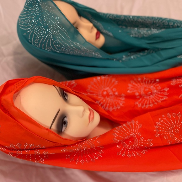 Orange and light green Romantic chiffon scarf with Rhinestone Shawl - Picture 16 of 16